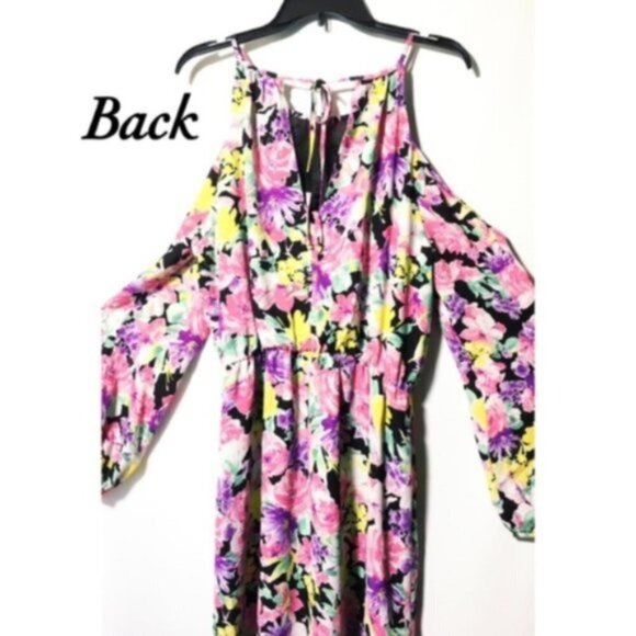 Charles Henry Womens Pink Floral Cold Shoulder Long Sleeve Dress Sz M New - Picture 4 of 7